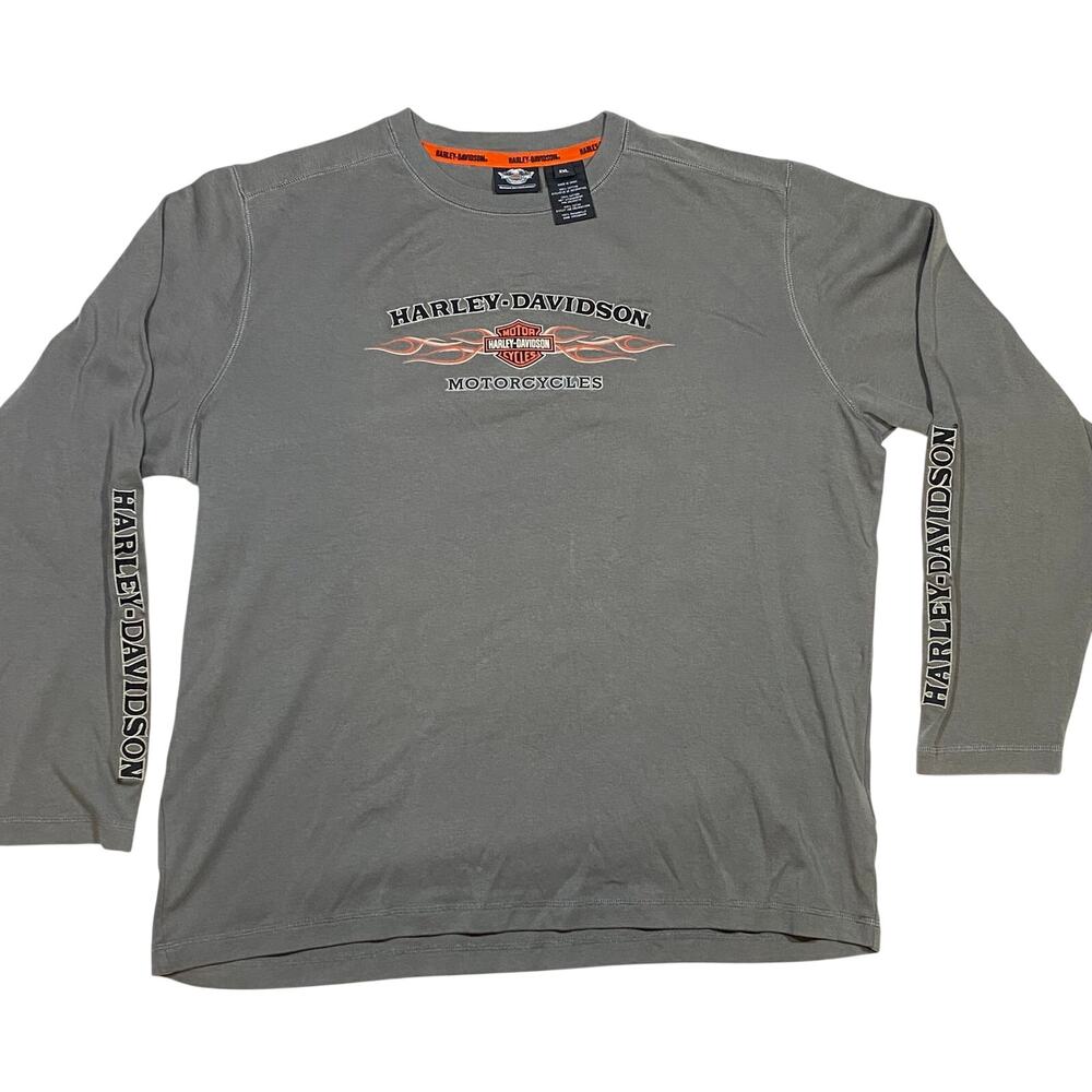 Harley Davidson Long Sleeve T-Shirt Biker Pinstripe Flames Heavyweight Tee XXL